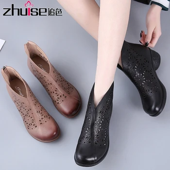2020 nové produkty kórejský kožené dámske sandále ručne vyrábané kožené otvor topánky silné päty dámy retro topánky dámske čisté topánky