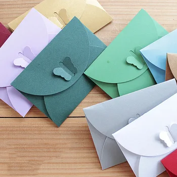 10PCS/VEĽA Farebný Motýľ Pracky Kraft Papier Obálky Jednoduché Milujú Retro Spony Ozdobné Obálke Malý Papier, Obálky