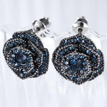 Móda Ženy Modrá Nové populárne diamanty Kvetinový Náušnice Ewelry Príslušenstvo Darček Krásne Ženy dámske Šperky Tvorivé Náušnice