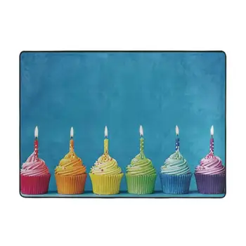 Podlahové rohože pre Deti Narodeniny Dekorácie Cupcakes v Dúhových Farbách, s Sviečky Zábavné Domáce 80