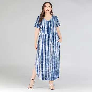 Tie-dye bežné dlho maxi šaty veľká veľkosť štrbiny pláži sexy šaty plus veľkosť šaty voľné veľké ženy veľkosti letné šaty 2020