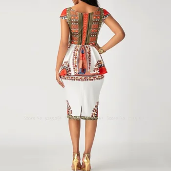 Ženy Dashiki Afriky Oblečenie Stredoveké Bazin Riche Vytlačené Krátke Večerné Šaty Módne Bežné Topy, trička, Košele, Sukne