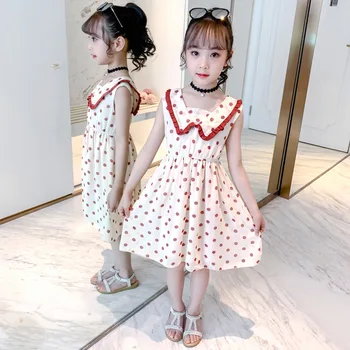 Elegantné Dievčatá Princezná Šaty 2020 Nové Letné Sladké Deti, Oblečenie pre Dievča Dot Béžová Batoľa Šaty Dospievajúce Deti Oblečenie