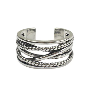 Zaručiť 925 Sterling Silver Krúžky Pre Ženy Vintage Lano Twisted Zapojenie Resizeable Šperky Ringen Voor Vrouwen
