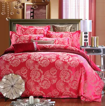Luxusná posteľná bielizeň Nastaviť Nový Dizajn Satin a Bavlnená posteľná bielizeň Sady Posteľ List Žakárové posteľná bielizeň Sady Perinu Červená Modrá Zlatá