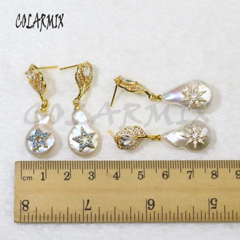 4 páry prírodné perly náušnice&náušnice zirkón pripraviť star tvar zirkón pearl šperky, náušnice Darček pre dámu náušnice 6155