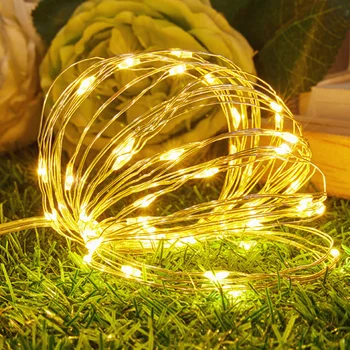 LED Reťazec svetlo Medený Drôt Víla teplá biela Garland Domov Vianoce Svadobné Party Dekorácie Napájaný Batériou 2M 5M 10 M