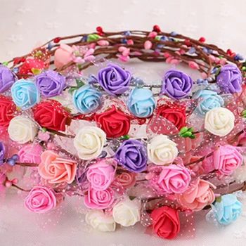 Farebné girlandy Prom dekorácie headdress svadobné čelenky umelé Ruže, kvety, doplnky do vlasov fotografie
