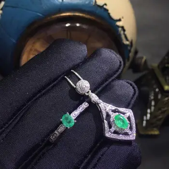 SHILOVEM 925 sterling silver Prírodné Emerald prstene, prívesky poslať náhrdelník jemné Šperky, svadobné Vianočný darček jctz04050406agm