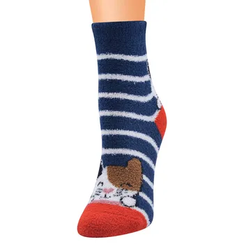 Kvalitné Zimné Teplé Ponožky Farebné Bavlnené Ponožky Ženy Coral Fleece Mačka Tlače Hrubšie Poschodí Ponožky Koberec Vianočný Darček