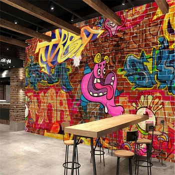 3D Tehlovej Steny Graffiti Kultúry Pozadí Foto Tapety Moderný Bar KTV, Nočný Klub Priemyselné Výzdoba Steny Papier 3D Nástenné Maľby