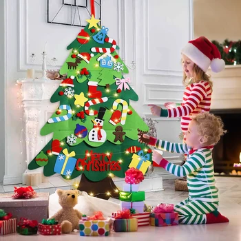 Urob si sám Cítil Vianočný Stromček So Svetlom Nový Rok Darčeky Deti Hračky Umelý Strom Stene Visí Ozdoby, Vianočné Dekorácie pre Domov
