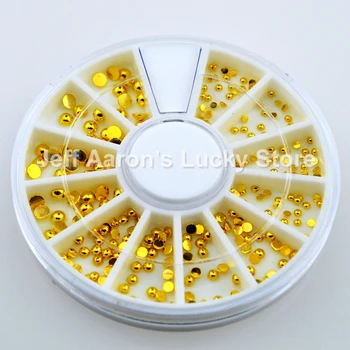 Kolo zlato kov 3d nail art, ozdoby klincami kolesa nechty príslušenstvo dodávky manikúra dizajn nástroje 2 mm 3 mm