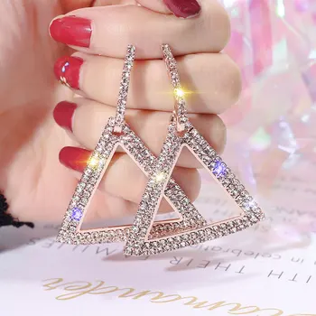 USTAR Kryštály Trojuholník Drop Náušnice pre ženy Geometrické Vyhlásenie Visieť Náušnice ženské svadobné Šperky visí Oorbellen