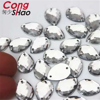 Cong Shao 50pcs 10*14 mm Farebné Drop flatback Akryl Drahokamu výbava kamene a kryštály šitie 2 Diery DIY Svadobné Šaty ZZ601