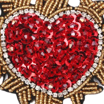 Červené Srdce Zlaté Slnko Šitie Korálkové Brošňa Kovové Sequin Oblečenie Nášivka Výšivky, Kvetinové Škvrny Nastaviť Kameň Odznaky DIY Príslušenstvo