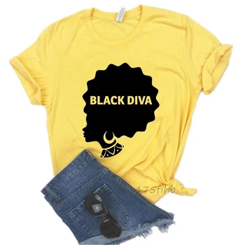 Black Diva Dievča Moc Žien Tshirts Organickej Bavlny Bežné Vtipné Tričko Pre Lady Žena T-Shirts Grafický Hornej Tee Prispôsobiť