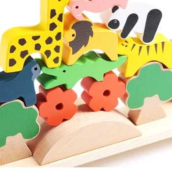 Zadarmo Loď Drevené Zvieratá Vrstvenie Bloky Vyváženie Hry Playset Montessori Hračka pre Deti, Batoľatá