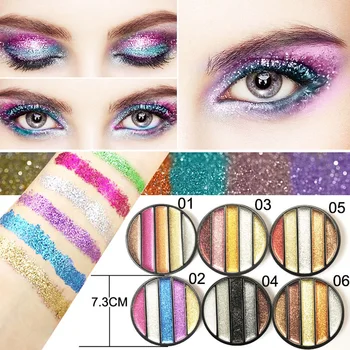5 Farieb Lesk Eyeshadow Palety Vysokým Leskom Pigmentované Eyeshadow Prášok S Diamond Flitrami Dlhotrvajúci Očný Make-Up