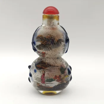 Starožitný Zber Skla Tekvica tvar Krajiny šnupavý tabak Fľaša Čínsky Handwork Fľašu
