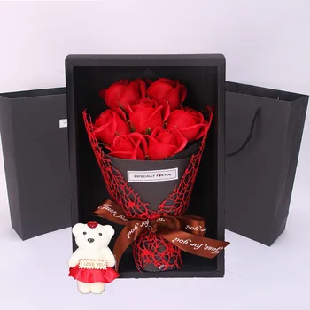Simulovať 7 Mydlo Kvety Pena Ruže Kvet Darček S Box, Malé Kytice z Ruží Pre Ženy Valentína Tvorivé Medveď Darček PE