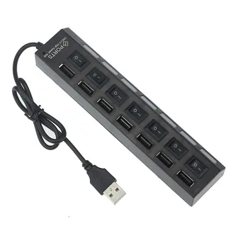 Nová 7 Portov, LED USB 2.0 Adaptér Hub Power on/off Prepínač Pre PC, Notebook Feb 8