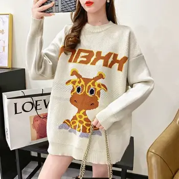 Veľké žien sveter žien jeseň / zima 2020 kórejský štýl nové voľné štýl stredne dlhý sveter