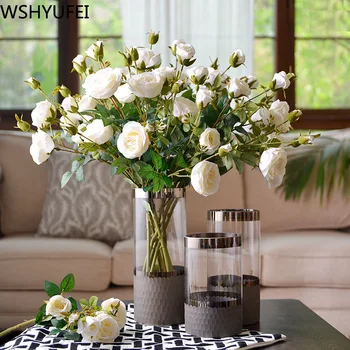 Nový štýl Krištáľové sklenené vázy Obývacia izba sušené kvety, dekorácie Office desktop vysoko kvalitné dekorácie Studio dekorácia WSHYUFEI