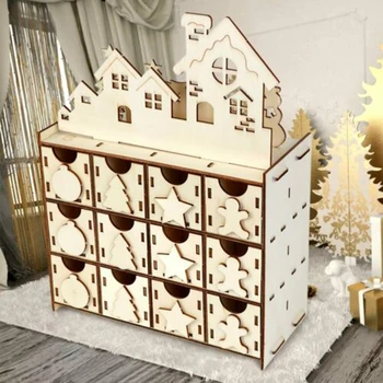 DIY Vianočné Odpočítavanie Adventný Kalendár Drevené Darčekové skladovací Box s 24 Zásuvky S7