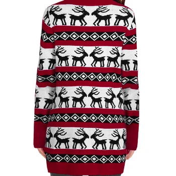 LIVA DIEVČA Plus Veľkosť Ženy Vianočný Sveter Cardigan Červená Sobov Elk Vytlačené Zrastov tvaru Dlhý Rukáv Otvorenie prednej strane Vesty XXL