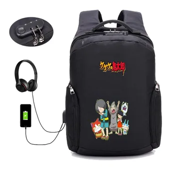 Anime GeGeGe č Kitaro batoh USB nabíjanie Anti-theft batoh študent Školy book bag Teenagerov Notebook backpack14 štýl