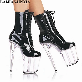 LAIJIANJINXIA módy sexy žena 8 palcový s vysokým podpätkom platformu členková obuv ženy jeseň zimné topánky 20 cm čierne pole tanec topánky