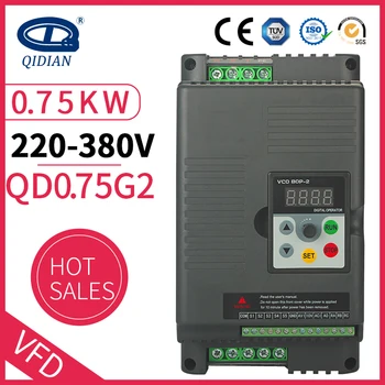 QD350 1P 220V Vstup 3P 380V Výstup VFD Invertor 0,75 KW 1HP frekvenčný menič Menič VFD Frekvenčného meniča