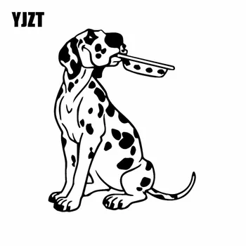 YJZT 12.5X15.6TYP Auto Samolepky Dalmatínskej Šteňa Psa Pet Misy Vinyl Odtlačkový Zábavné Pes Black/Silver C24-1225