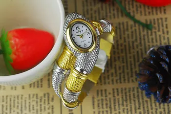 CUSSI Dámske Hodinky Quartz náramkové hodinky Luxusné Zlaté Dámske Náramok Hodiniek Šaty Hodinky Had Tvar Náramok relogio feminino