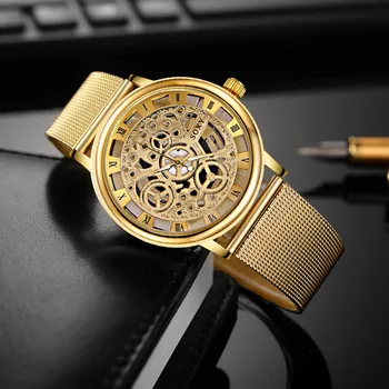 Muži Ženy Náramkové hodinky Strieborné, Zlaté Luxusné Dutých Oceľových Hombre pánske Quartz hodinky mužov sledovať male retro hodiny
