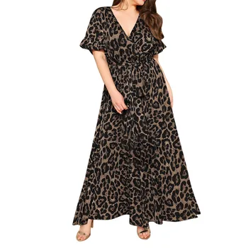 Móda Ženy Sexy Plus Veľkosť Šaty Leopard Tlač tvaru Krátky Rukáv Obväz Šaty Krátke Rukáv Pletené Veľké Bežné Šaty#P2