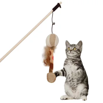 Pet Mačka Hračka Catcher Drevený Stĺp S Zvony Pružný Prút Vtipné Mačku Tekvica Pierko