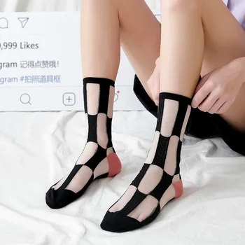 Novinka Harajuku Priehľadný Kryštál Hodváb Príliv Ženy Ponožky Kórejský Zábavné Priedušná Ultra Tenké Ponožky 2021 Dizajn Žena Pančuchy