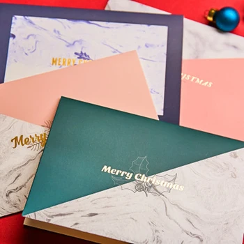 Vysoko kvalitné Vianočné invitaciones ďakujem vám karty obálky s Nordic Mramoru Kontrast Vianočné Pohľadnice Horúce Lisovanie