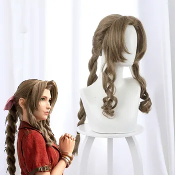 Final Fantasy VII Aerith Gainsborough Cosplay Parochne Hnedé Dlhé Kučeravé Cosplay Parochňu Tepelne Odolných Syntetických Vlasov Peruca + Parochňu Spp