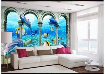3D nástenné maľby, tapety vlastný obrázok nástenná maľba na stenu 3D Prímorské World Dolphin Roman Polák TV na Stenu izba dekor krásy 3d tapety
