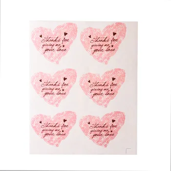 60pcs Ružová nové Ďakujem Samostatne AdhesivePaper Nálepky v tvare Srdca Etikety Na Obaloch Svadobné Tlačoviny
