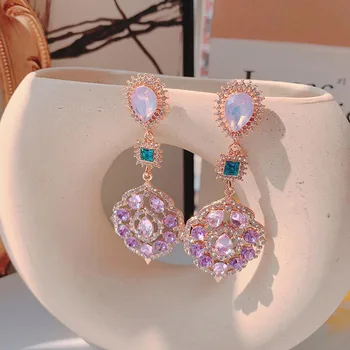Nový Ročník Elegantné Waterdrop Crystal Oválne Kvet Visieť Náušnice Pre Ženy, Dievčatá Luxusné Drahokamu Šperky Brinco