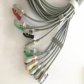 Kompatibilné pre Nihon kohden 9010/9020/9620 EKG Kábel s 10 ekg leadwires ekg káble (bez resisitor ),DB 15 kolíkový na konci Klipu