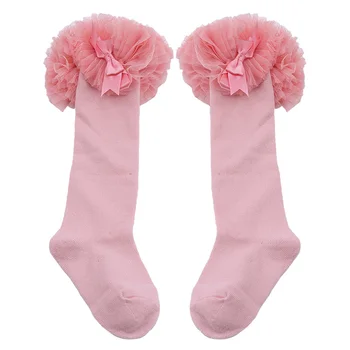 Kórejský Módne Sladké Baby Ponožky Princezná Bowknot Čipky Kvetinový Dlhé Ponožky Deti Bavlna Prehrabať Naberaný Výbava Kolená Vysoké Ponožky