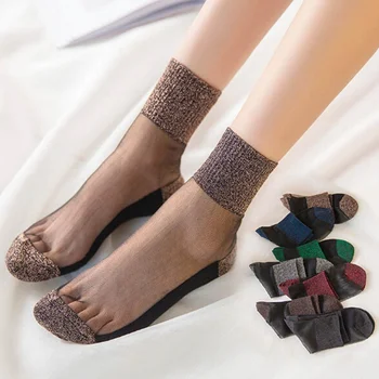 Letné Ženy Ultra-tenké Transparentný Lesk Ponožky Crystal Hodváb Meias Krásne Lesklé Elastickej Čipky Mediumsocks Japonskom Štýle