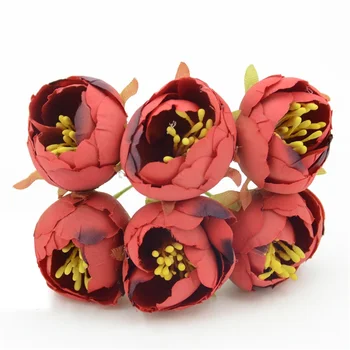 6pcs Mini Handričkou Ruže vrecák Stamen Hodváb Umelé Kvety, Svadobné Dekorácie DIY Scrapbooking Darčeka Príslušenstvo