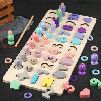 4 v 1 logaritmickej hádanky vzdelávacie detské drevené hračky Magnetické rybárske Číslo, geometrické Skladačky Puzzle hádanky dreva deti hračky