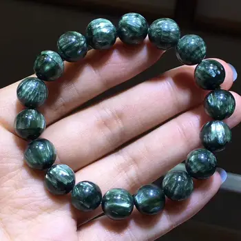 Prírodné Zelené Seraphinite Drahokam Ženy Muži 11 mm Náramok Okrúhle Korálky Módne Šperky Seraphinite Korálky AAAAA